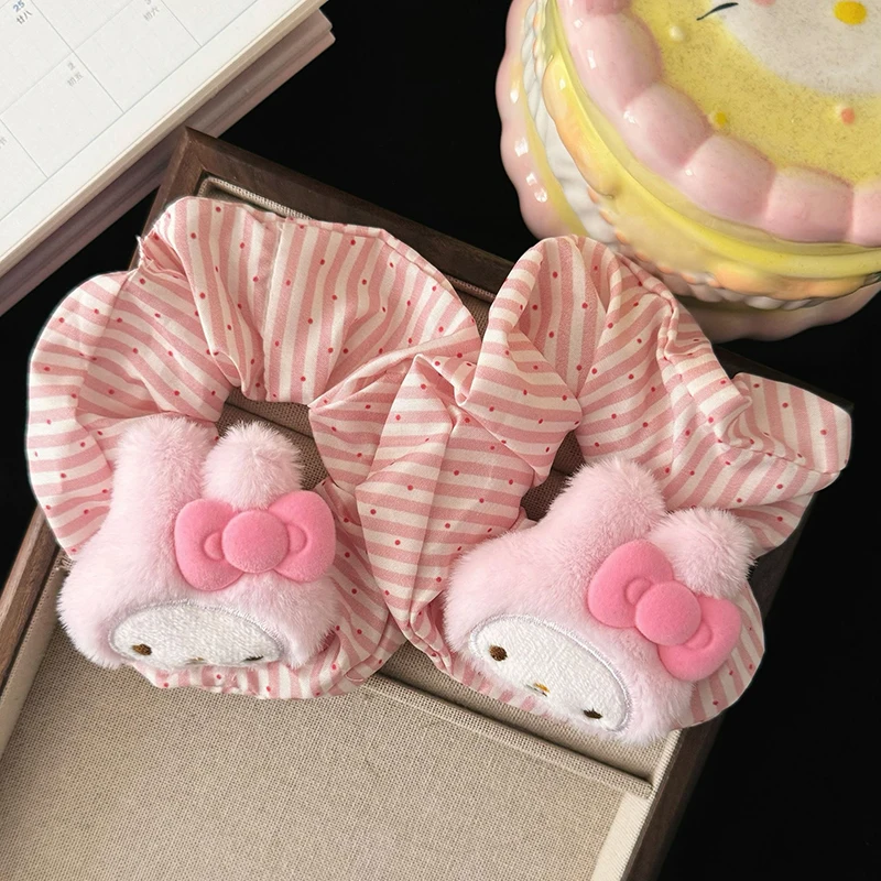 Gumki do włosów Sanrio Melody, różowe, duże, urocze, elastyczne, z motywem kreskówkowym, modne damskie opaski do włosów, akcesoria do włosów, prezenty.