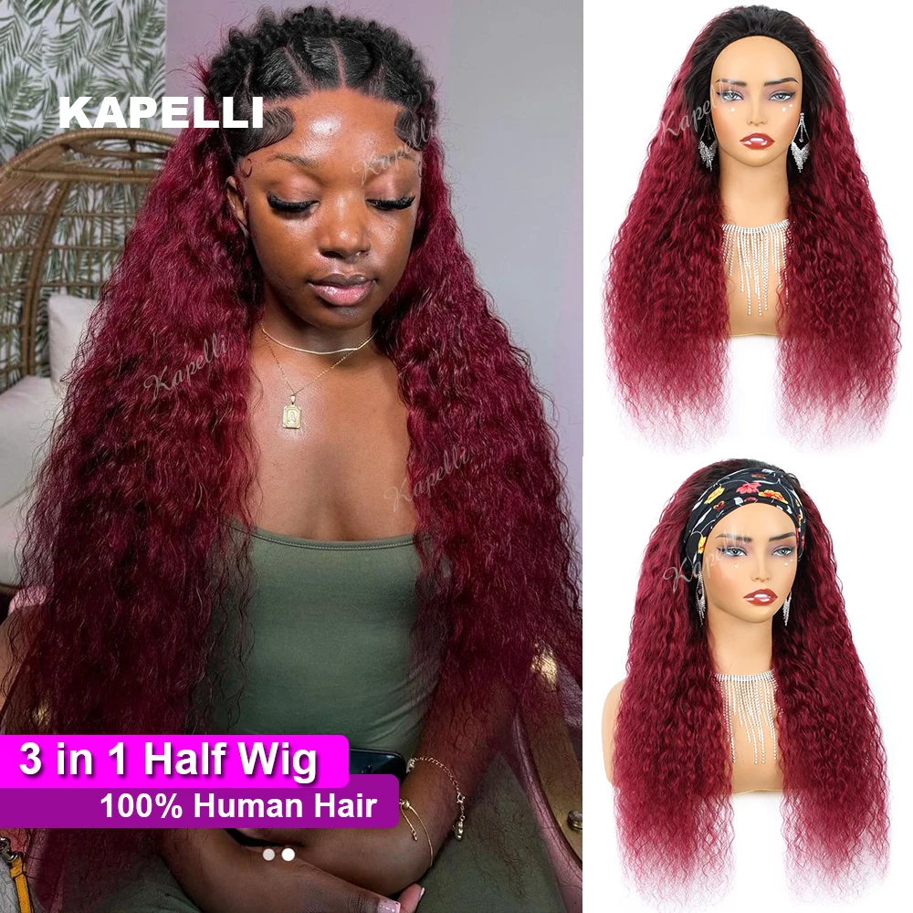 

Burmese Kinky Curly Half Wig Human Hair No Leave Out Upgrade Deep Wave Curly Wig Glueless No Glue Clip In Half Wig For Women
