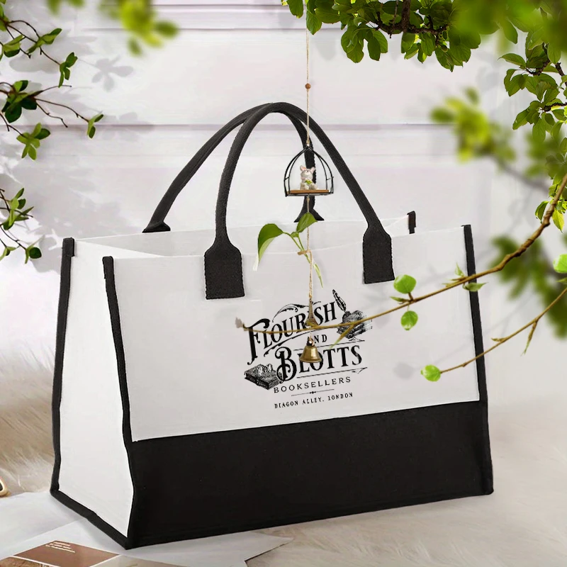 Flourish Blotts Printed Tote Bag Organizer Large Capacity Storage Shoulder Bag Lunch Box New Travel Handbag Gift for Book Lovers