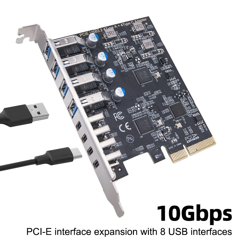 Tarjeta de expansión USB3.2 Gen2 de 10Gbps PCI-E a 4 puertos tipo C + adaptador tipo A de 8 puertos multiplicador de concentrador USB para PC de escritorio