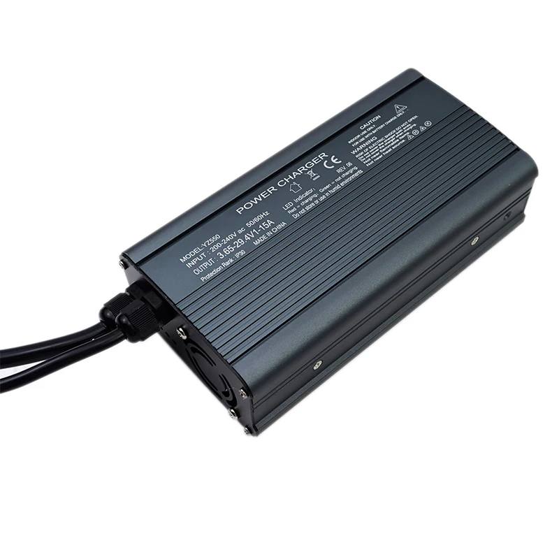 3.65V 14.6V 29.2V 15A Lifepo4 Lithium Ion Charger with Display High-power Aluminum Shell Charger Adjustable Voltage and Current