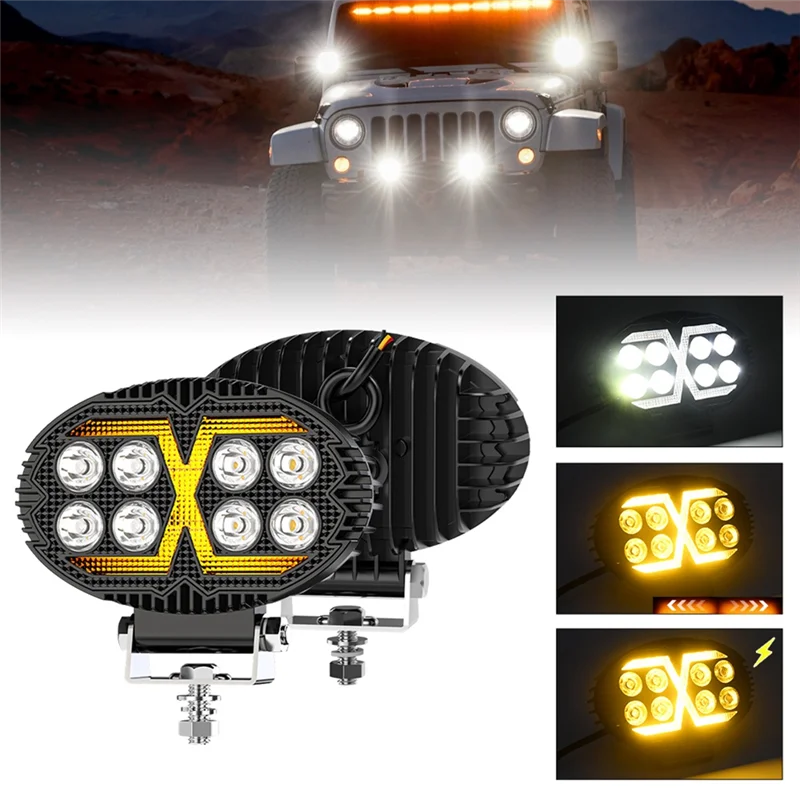 NEW-5.5 Inch Oval LED Work Lights Day Running Lights For Truck ATV UTV SUV Motorcycle Cart Trailer Boat