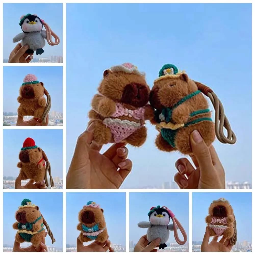 

Kawaii Soft Capybara Doll Key Ring Funny PP Cotton Plush Penguin Pendant Furry Ornament Cartoon Animal Keychain Couple