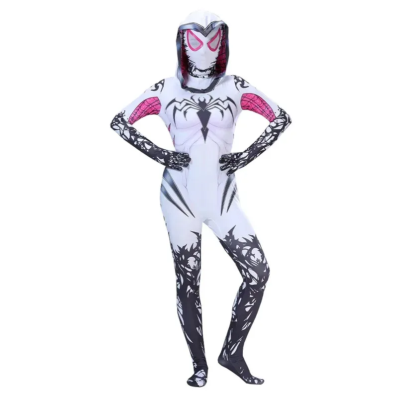 بدلة عنكبوت للأطفال أزياء Spidergirls Gwen Cos Stacy Spandex حللا للأولاد والبنات أزياء Zentai للإناث التنكرية للهالوين