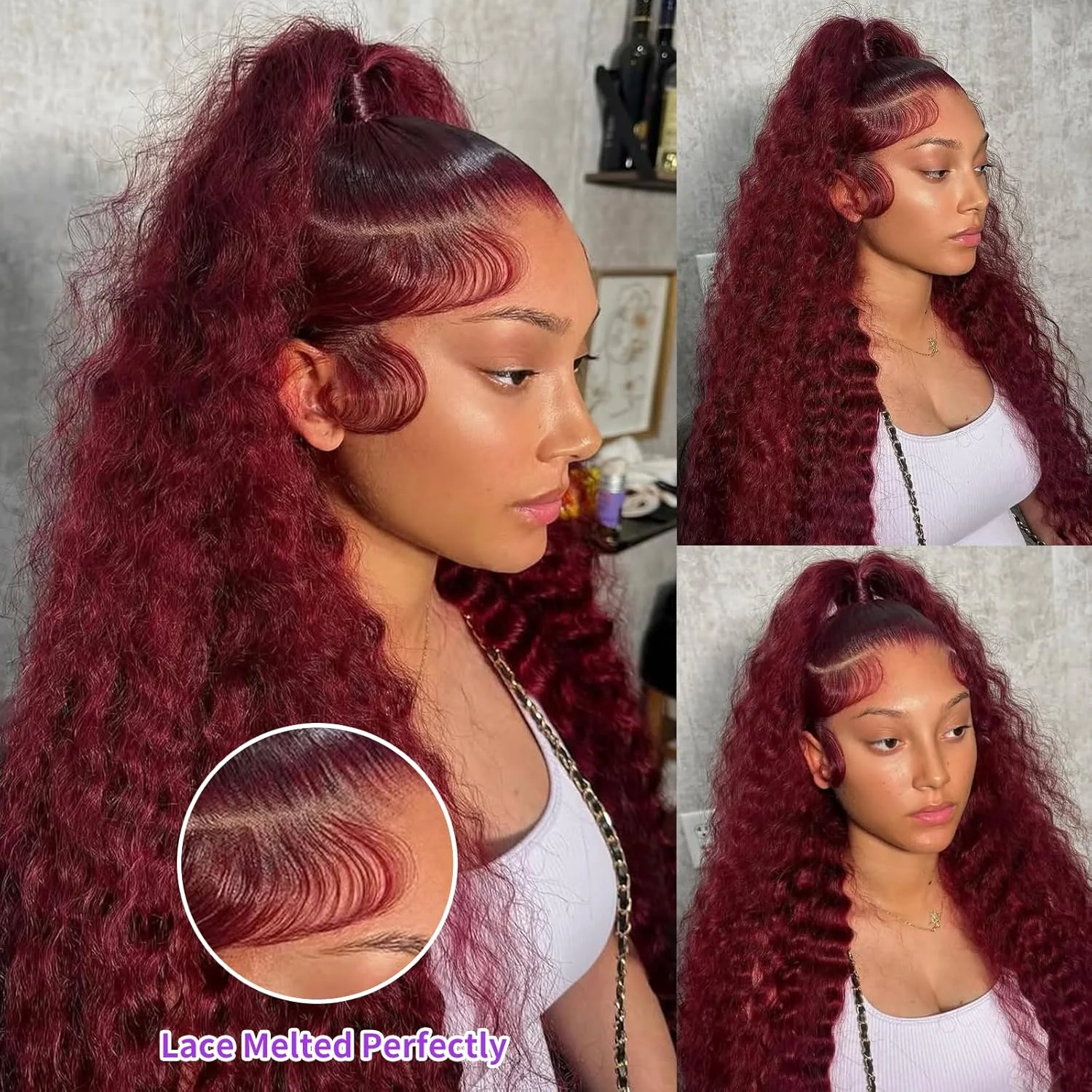 

220% 99J Бордовый 30 40 дюймов Глубокая волна 13x6 Парик фронта шнурка Вьющийся красный цвет 13x6 HD Полный парик фронтальной части шнурка человеческих волос для женщин