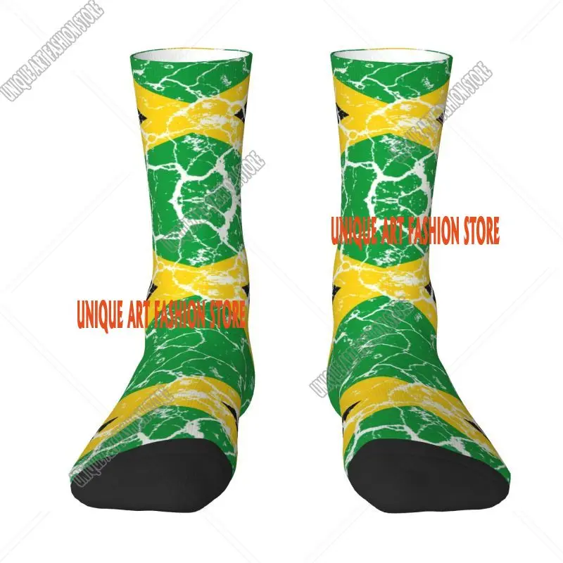 Kawaii Printed Jamaican Flag Distress Socks for Women Men Stretchy Summer Autumn Winter Jamaica Proud Crew Socks