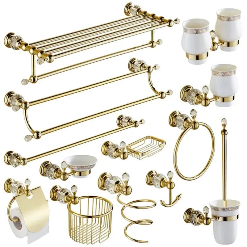 European Crystal Towel Rack, Bathroom Hooks, Hardware Suite, Brass Shower Basket, Towel Ring, Bathroom Accessories