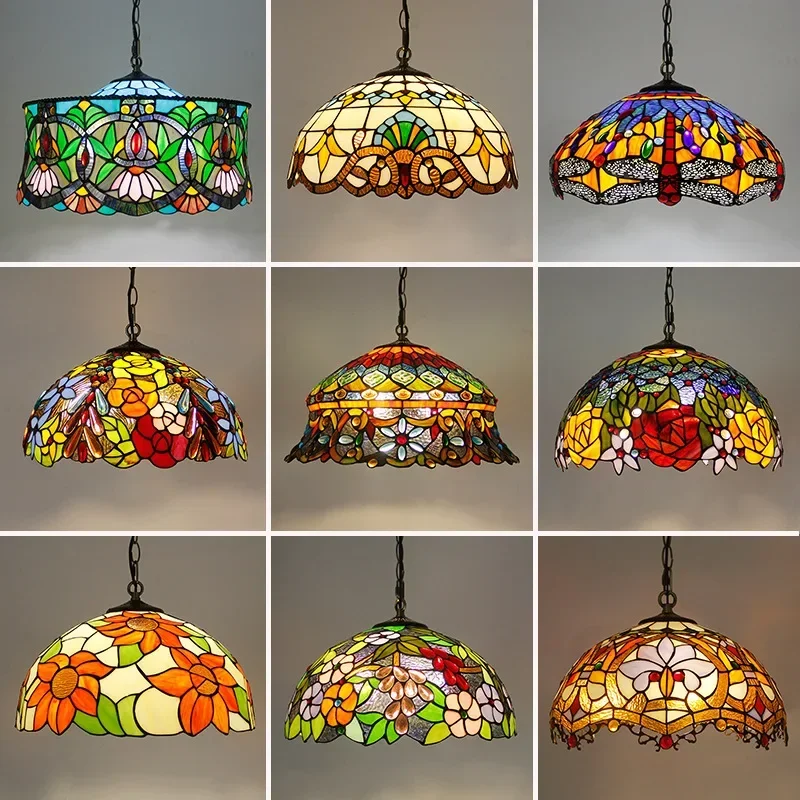 16 นิ้ว 20 ซม.Retro DRAGONFLY Light Tiffany Stained Glass ร้านอาหารบาร์คลับห้องรอบจี้สําหรับห้องนอน House Home