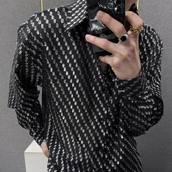 2024 British Style Luxury Jacquard Shirt Men Dres Shirt Prom Tuxedo Hemise Homme Long Sleeve Nightclub Shirt Camisa Masculina