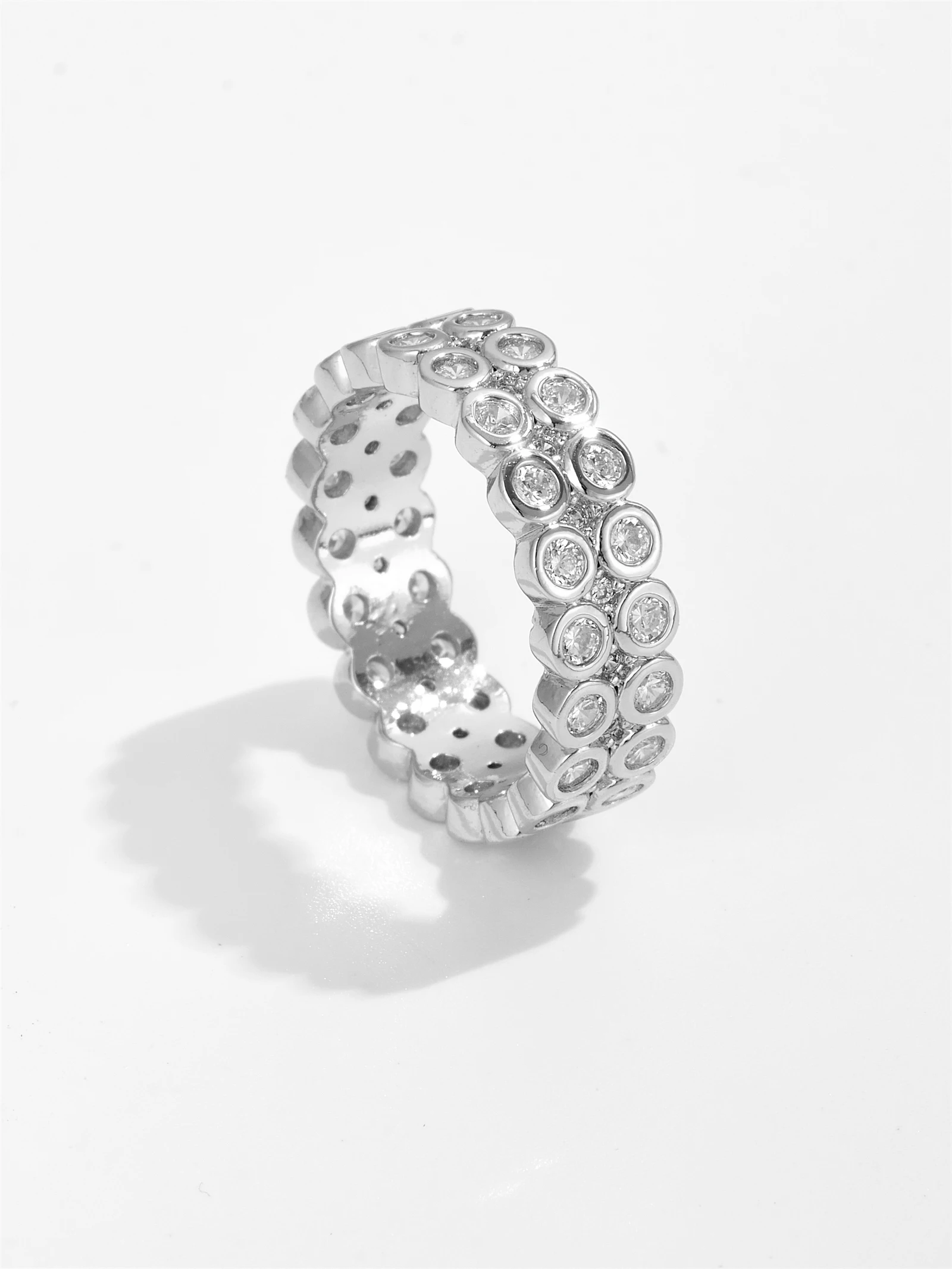PoDPLAOPA Women 925 Sterling Silver Gold Circle CZ Zircon Ring Classic Trendy Fine Anniversary Wedding Luxury Gift Jewelry
