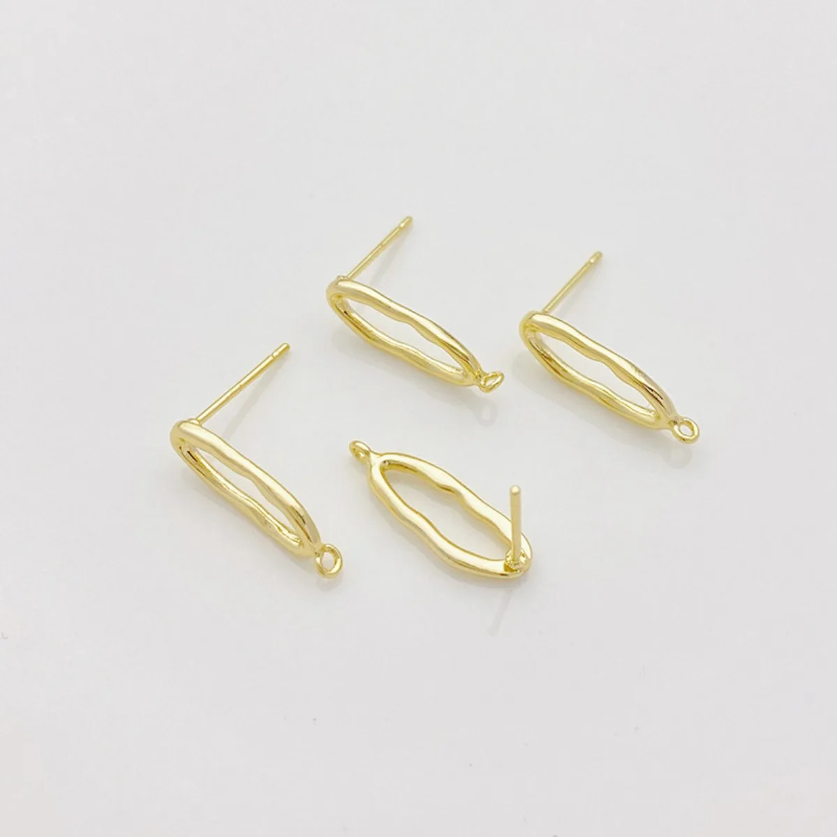 14K Gold Plated Irregular Long Strip Studs With Bail, S925 Silver Pin DIY Earring Jewelry Findings Supplies
