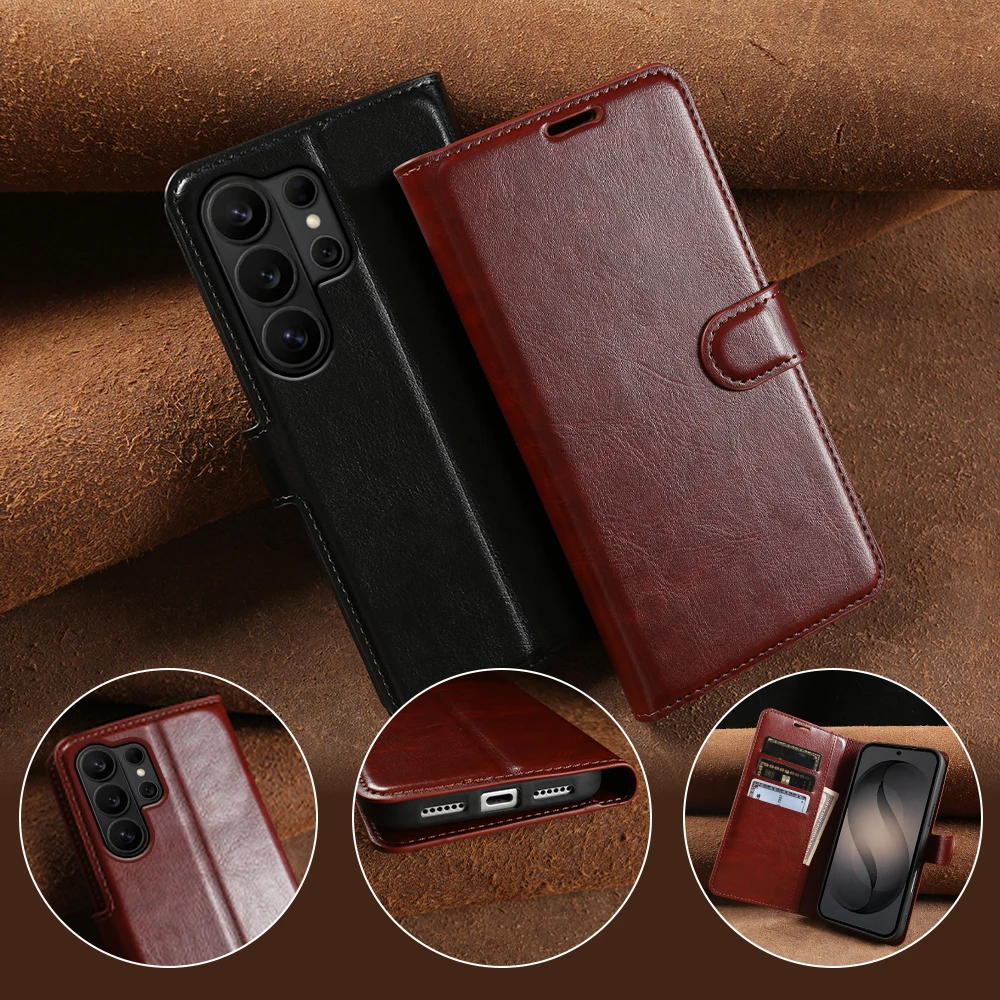 เคสหนังแท้ Crazy Horse แบบพับไ - Phone Cases Horse บทวิจารณ์และราคา