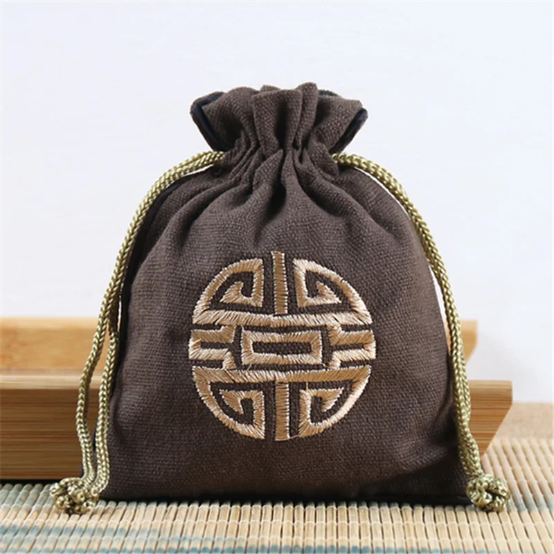 10PCS Cotton Jute Pouches for Jewely Chinese FU Bags Multi Colors C088