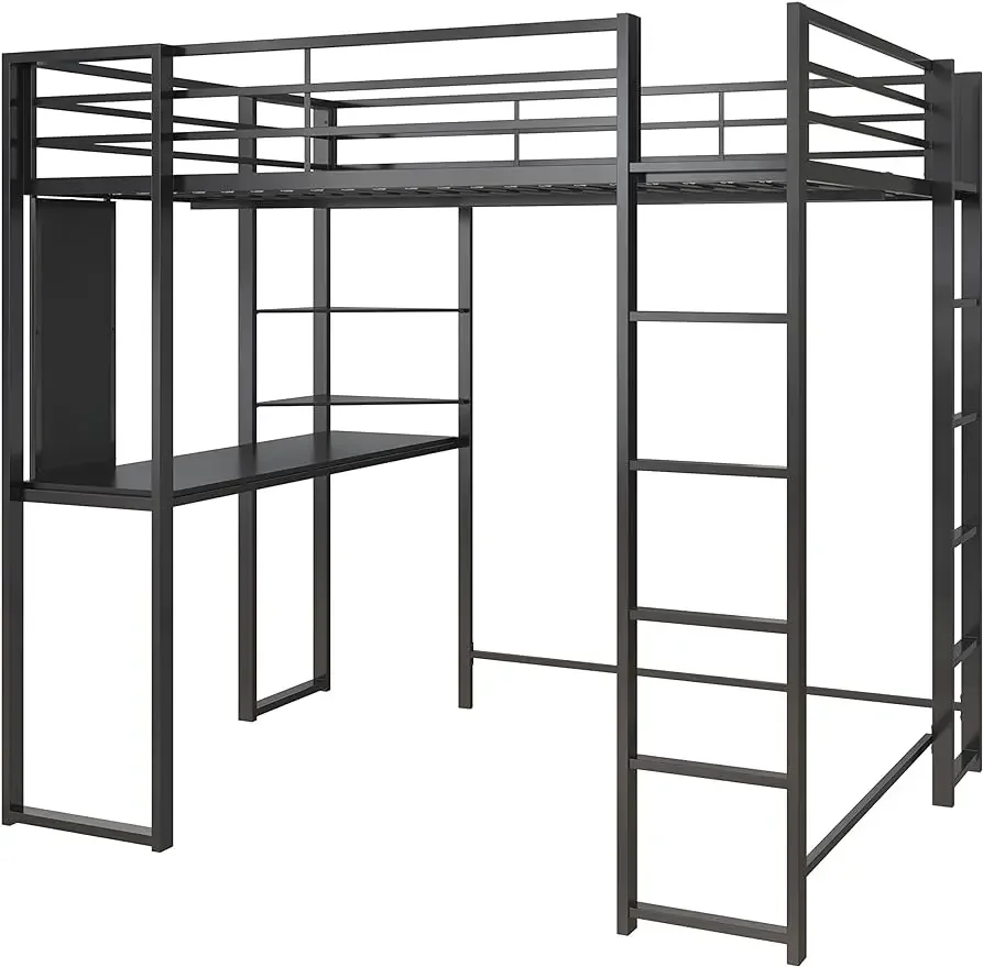 XCYFull Size Metal Loft Bed, Black bedframe  bedroom furniture  bed frame queen