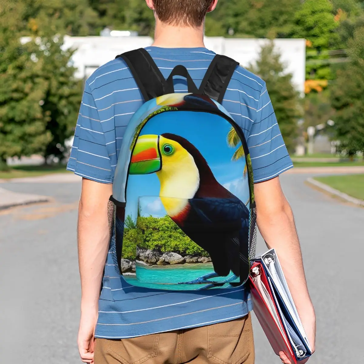 Vibrant Tropical Parrot Toco Toucan Realistic Backpack Student BookBag Children School Bag Computer Shoulder Bags for Boys Girls