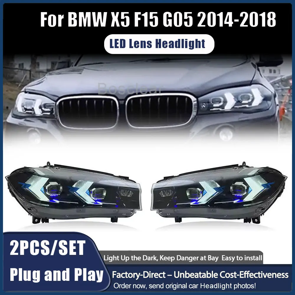 

2 шт. фары в сборе для BMW X5 F15 светодиодные фары 2013-2018 фары F16 X6 DRL указатель поворота дальнего света проектор «ангельские глазки»