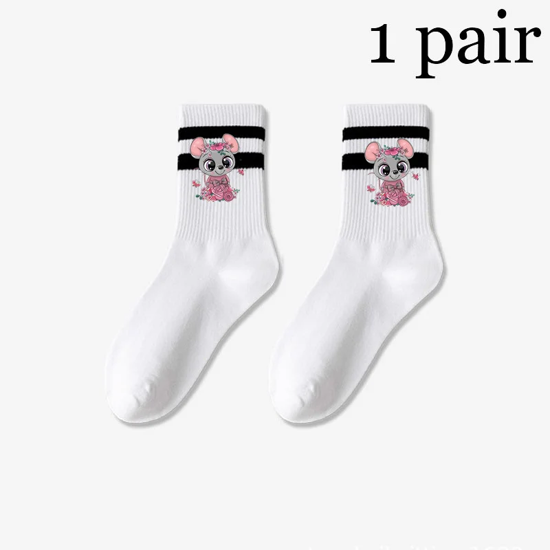 Cute Koala Owl Animal Women's Mid Length Stockings in Black White with Koala Pattern Popular Versatile Sweat Absorption Socks