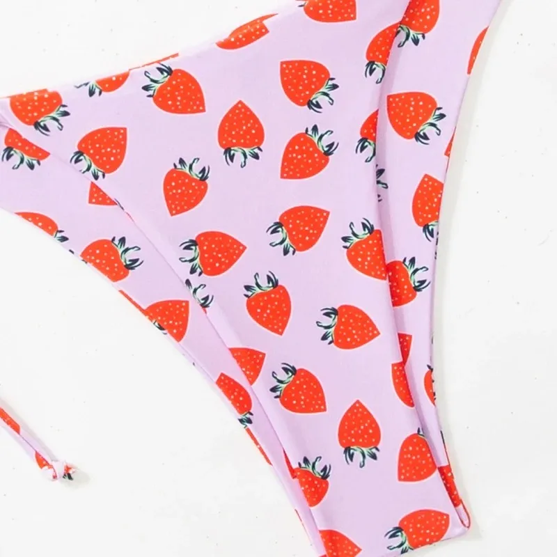Cute Strawberry Swimsuit Hot Spring Vacation Strawberry Swimwear Two Pieces Print Pink Strawberry Sexy Beach Bikini