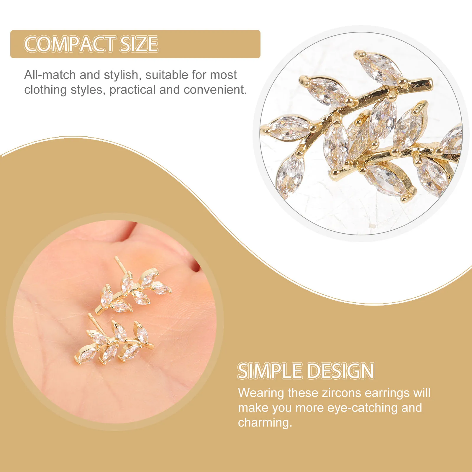 

Zircon Earrings Simple with Zircons Beautiful Dangle for Women Trendy Leaf Studs Formal Copper Bridal Miss