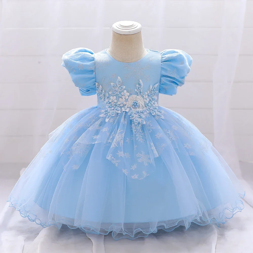 

Newborn Summer Dresses For Girls Baby 1st Birthday Princess Dress Applique Beading Flower Wedding Party Dress Puffy Kids Clothes