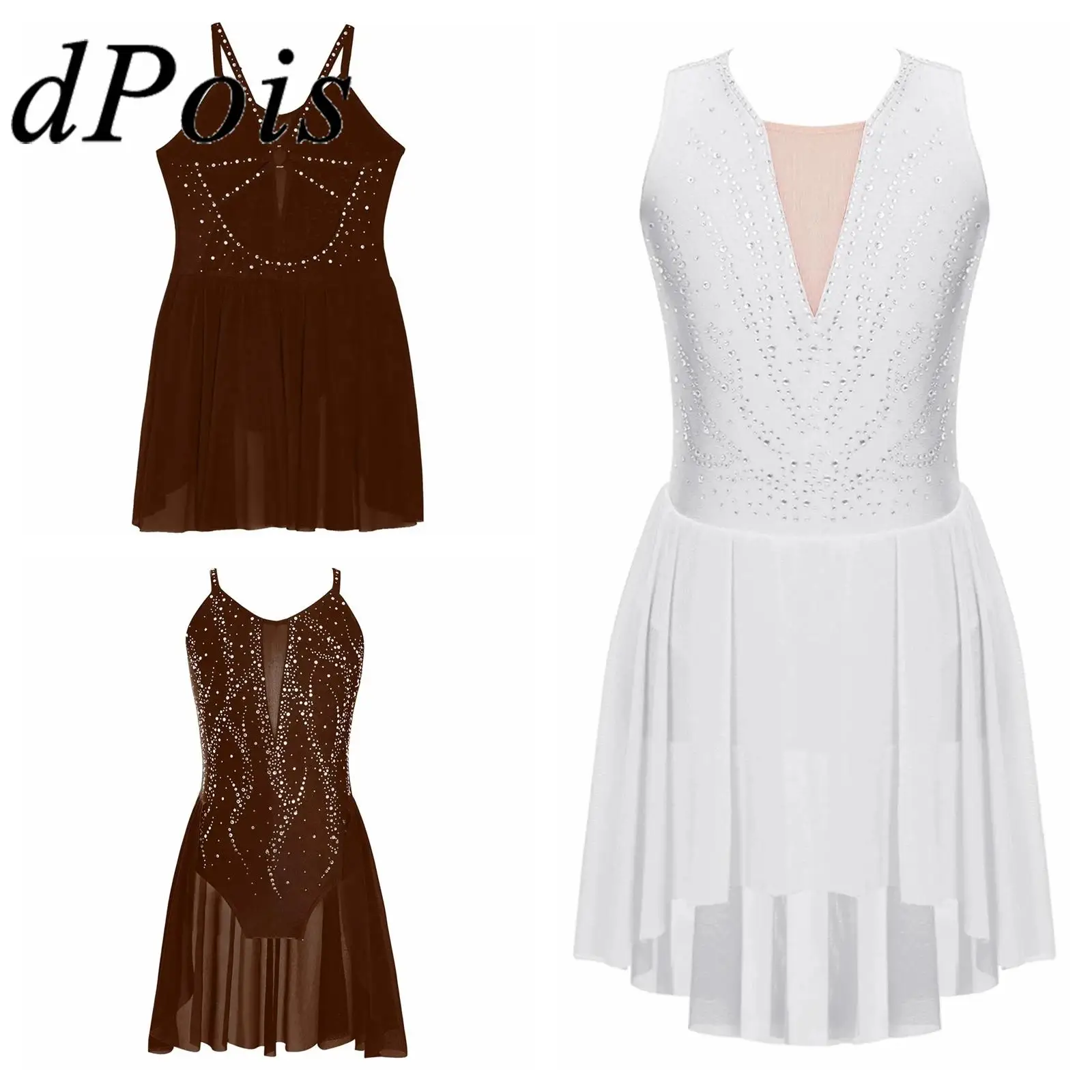 

Платье для фигурного катания, детский гимнастический костюм Letard, лирический танцевальный костюм, одежда для выступлений, детское балетное платье для девочек со стразами