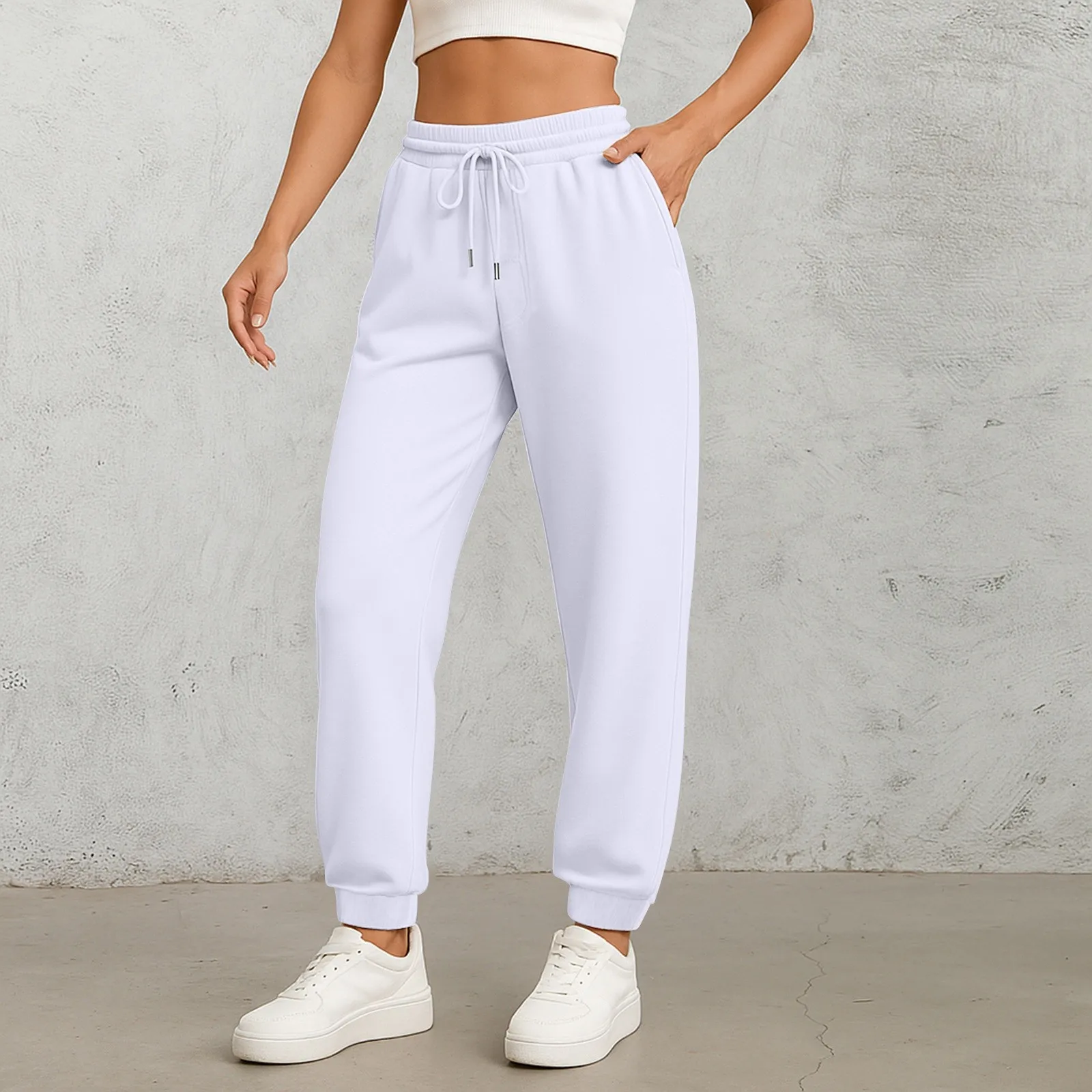 Damen-Sport-Fleece-Jogginghose mit „California Rising Star“-Aufdruck, warme, gebürstete, lange Hose im Hip-Hop-Stil, Streetwear für Damen – Detail 17