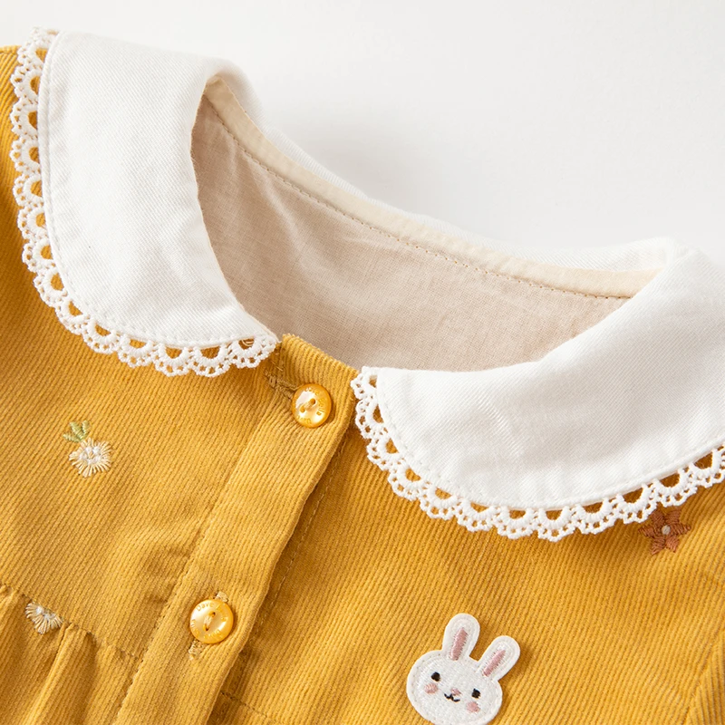 Dave Bella Girls Cotton Dress Girls Autumn Dress Kids Sweet Cute Dress Children Casual Yellow Dress 2-7 Years DB3223497