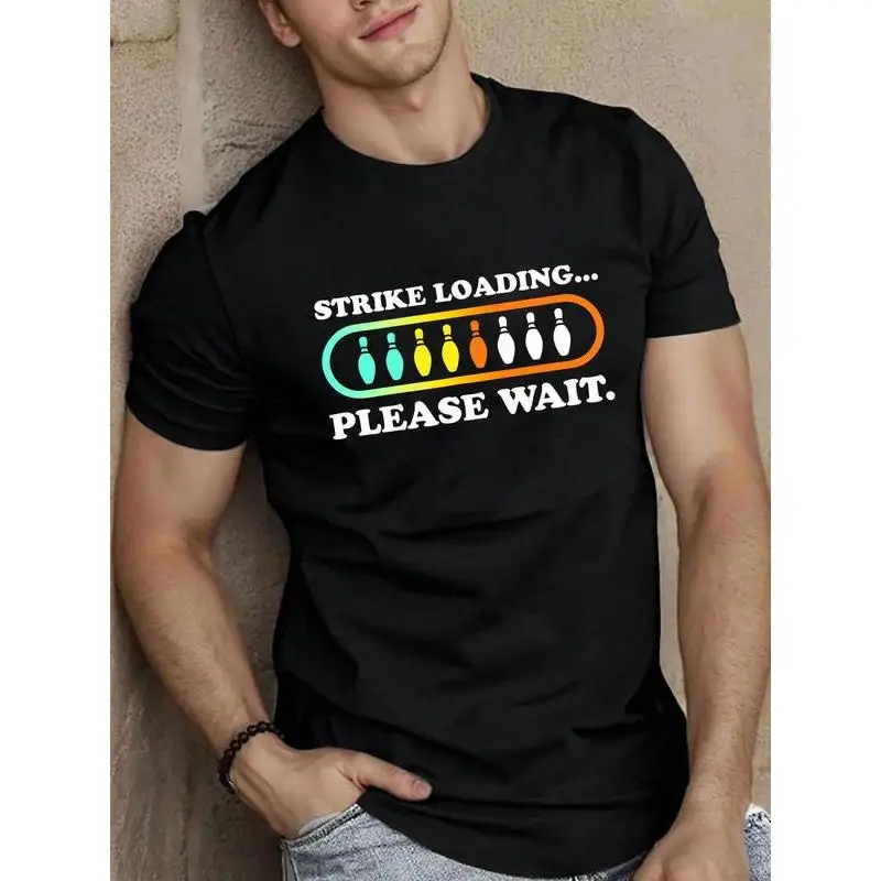 

Funny Bowling T-shirt Men Strike Loading Graphic Tee Bowling Player Gift Casual Top Sport Hobby