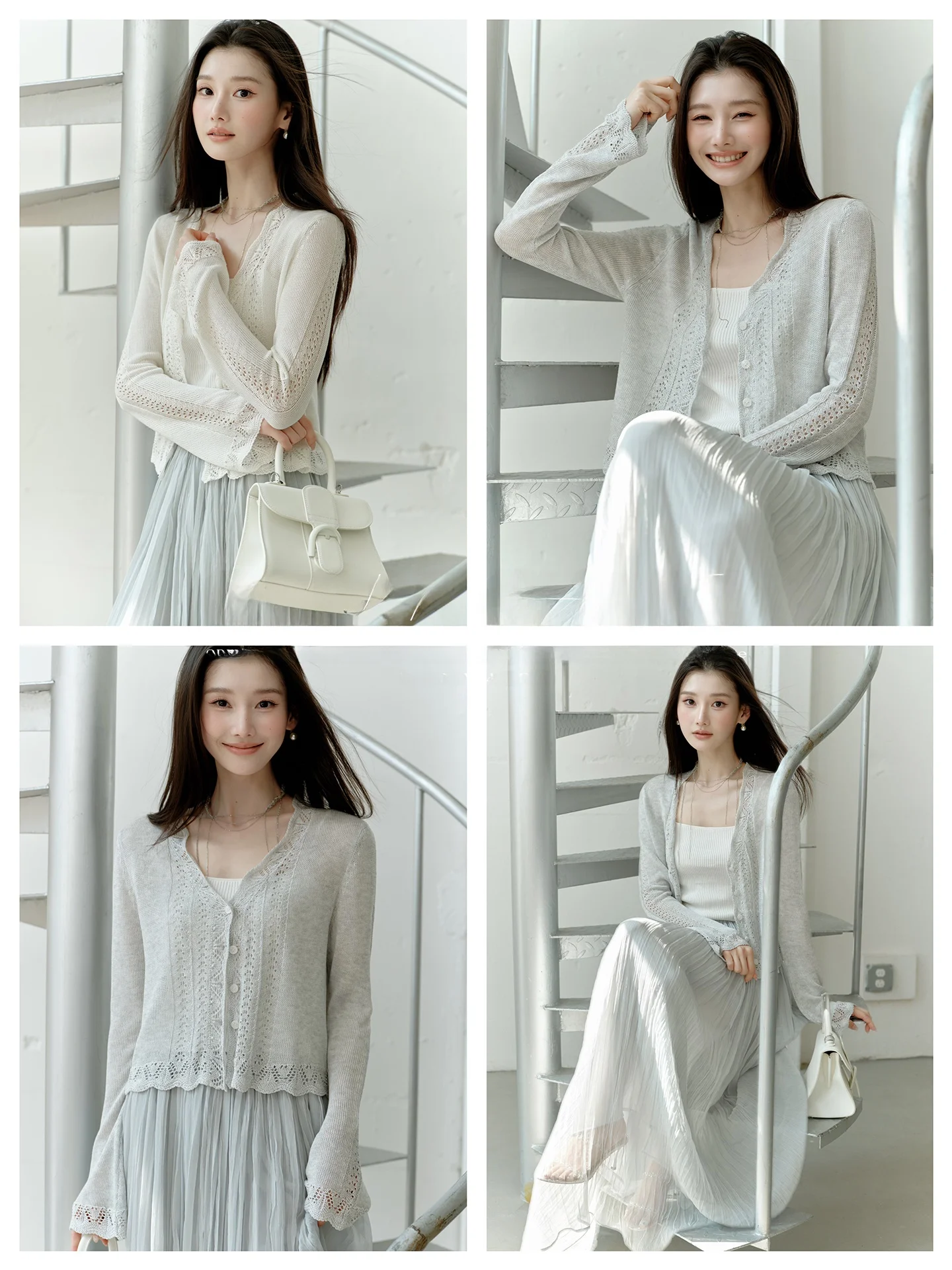 

Мягкий ацетатный лиоцелловый кардиган с ажурной вязкой в французском стиле для женщин, весна-лето, легкий, модный, открытый фасон