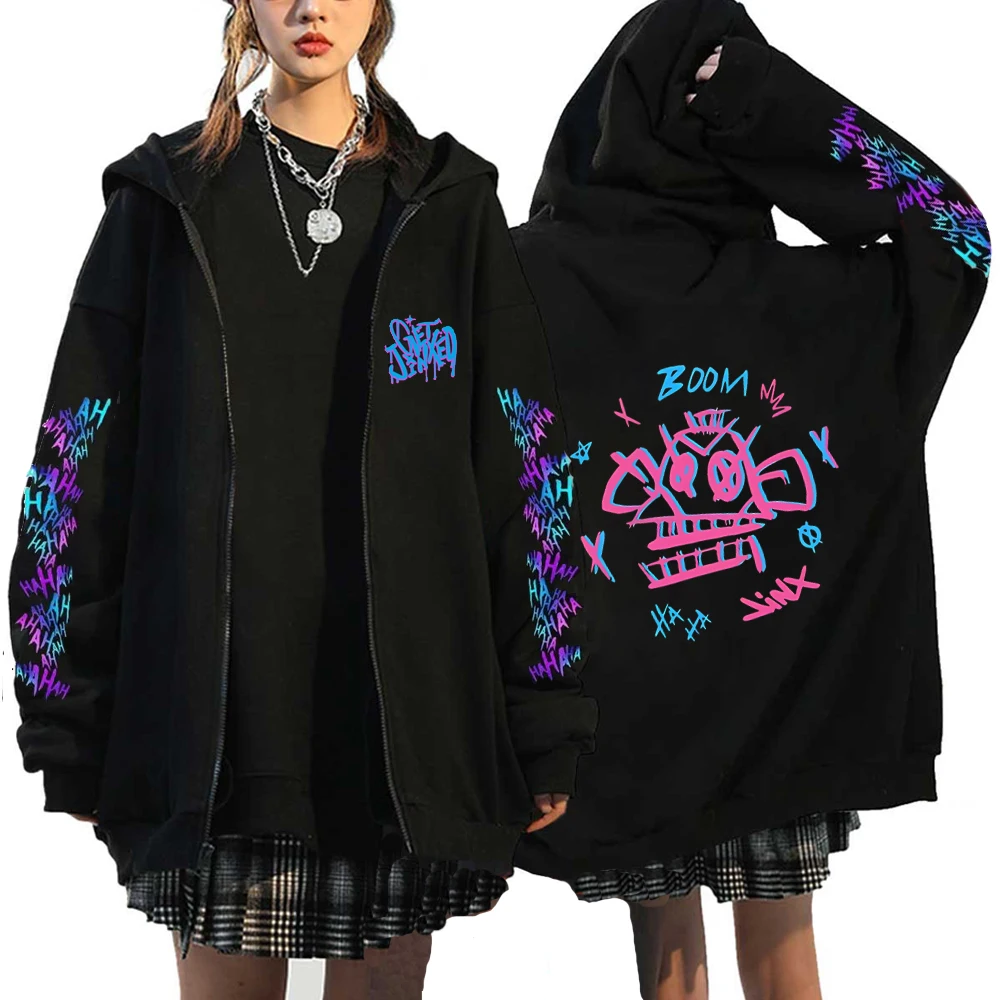 Arcane Jinx Hoodies Monkey Graffiti Zipper Jacket Harajuku Anime Arcane Boom Oversized Unisex Hip Hop Sweatshirt Casual Y2K Tops