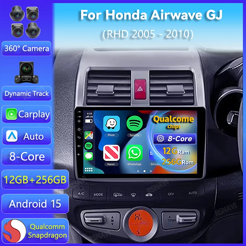 

Автомобильное радио Android 15 для Honda Airwave GJ 2005-2011, правая рука, Carplay, автонавигация, беспроводной видеоплеер DSP, стерео