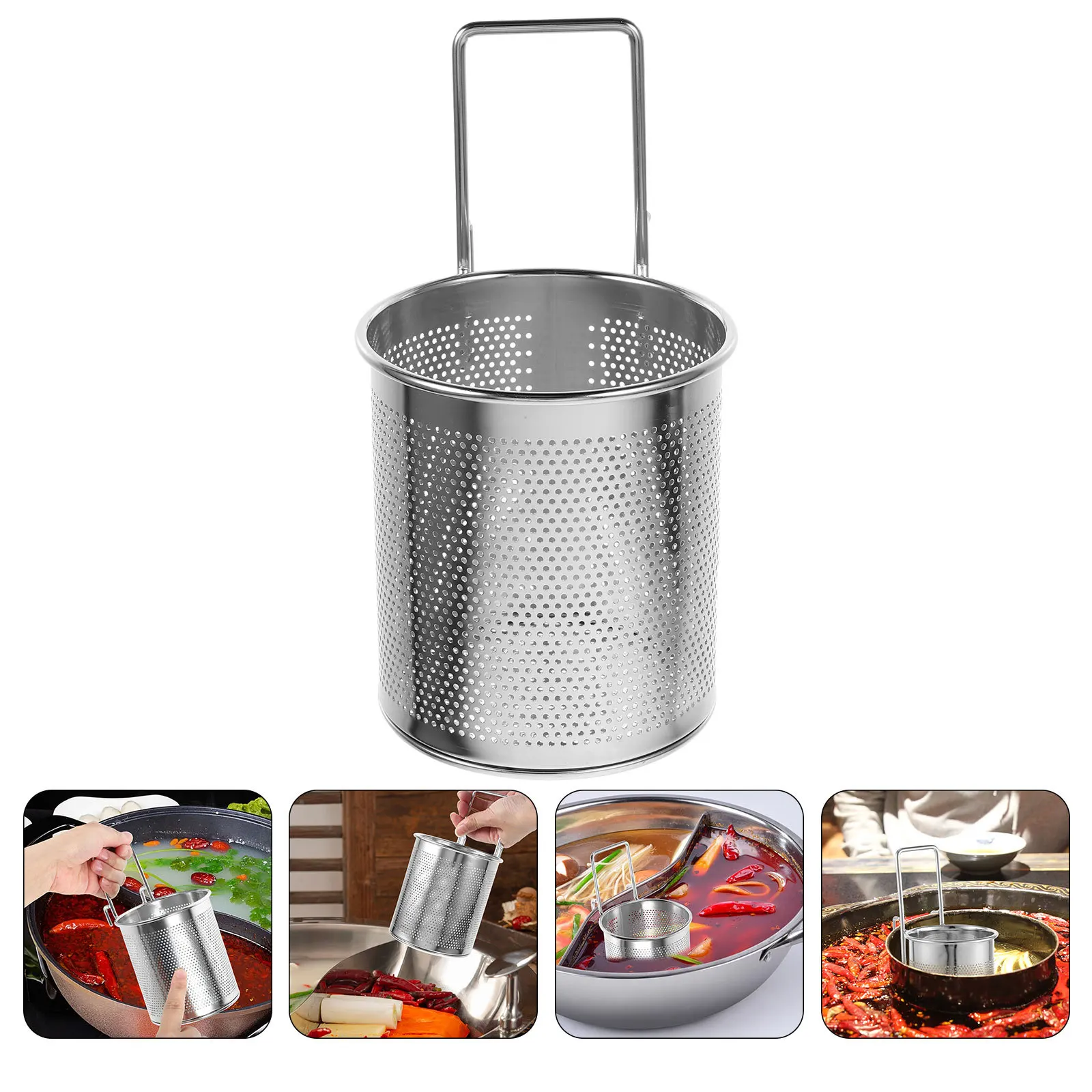 

2Pcs Stainless Steel Hot Pot Basket Strainer Pot Side Hook Fine Mesh Cooking Strainer for Boiling Pasta Noodles Dumplings