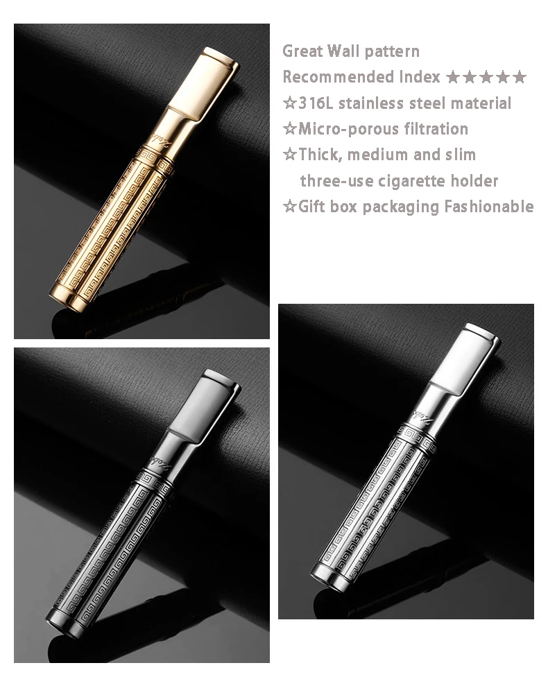 Zobo Cigarette Holder Mouth Filter 316L Stainless Washable Circular Thick Medium Slim Smoking Accessory luxurious Diamond decor