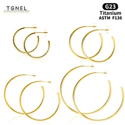 TGNEL TA2 Pure Titanium Hoop Earrings Open C Titanium Hoops for Women 9mm-50mm Small/Big Lightweight Round Hypoallergenic