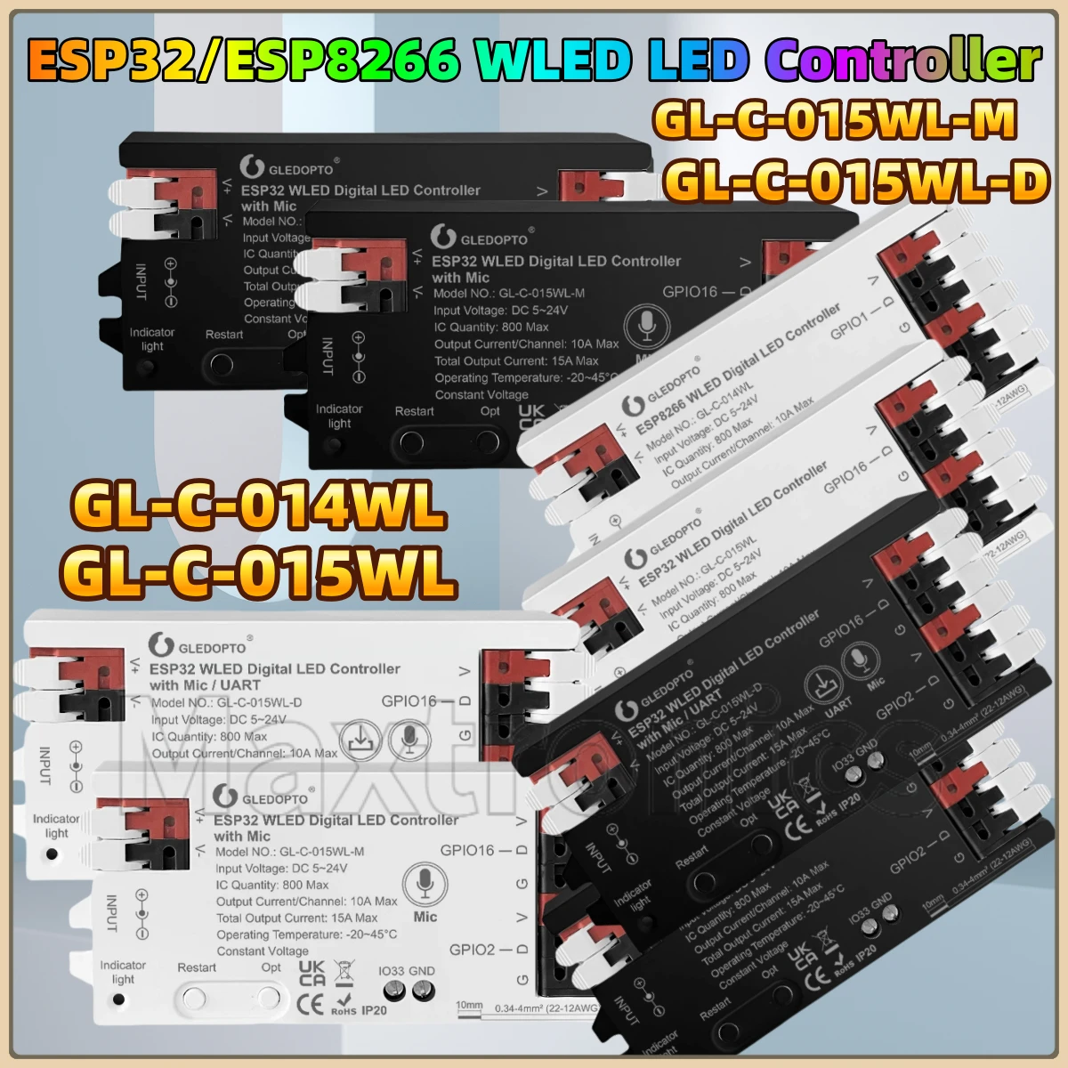Hot ESP32/ ESP8266 WLED LED Controller Mic Music UART RGB IC Digital Lights Addressable WS2811 WS2812B WS2815 SK6812 Strip Light