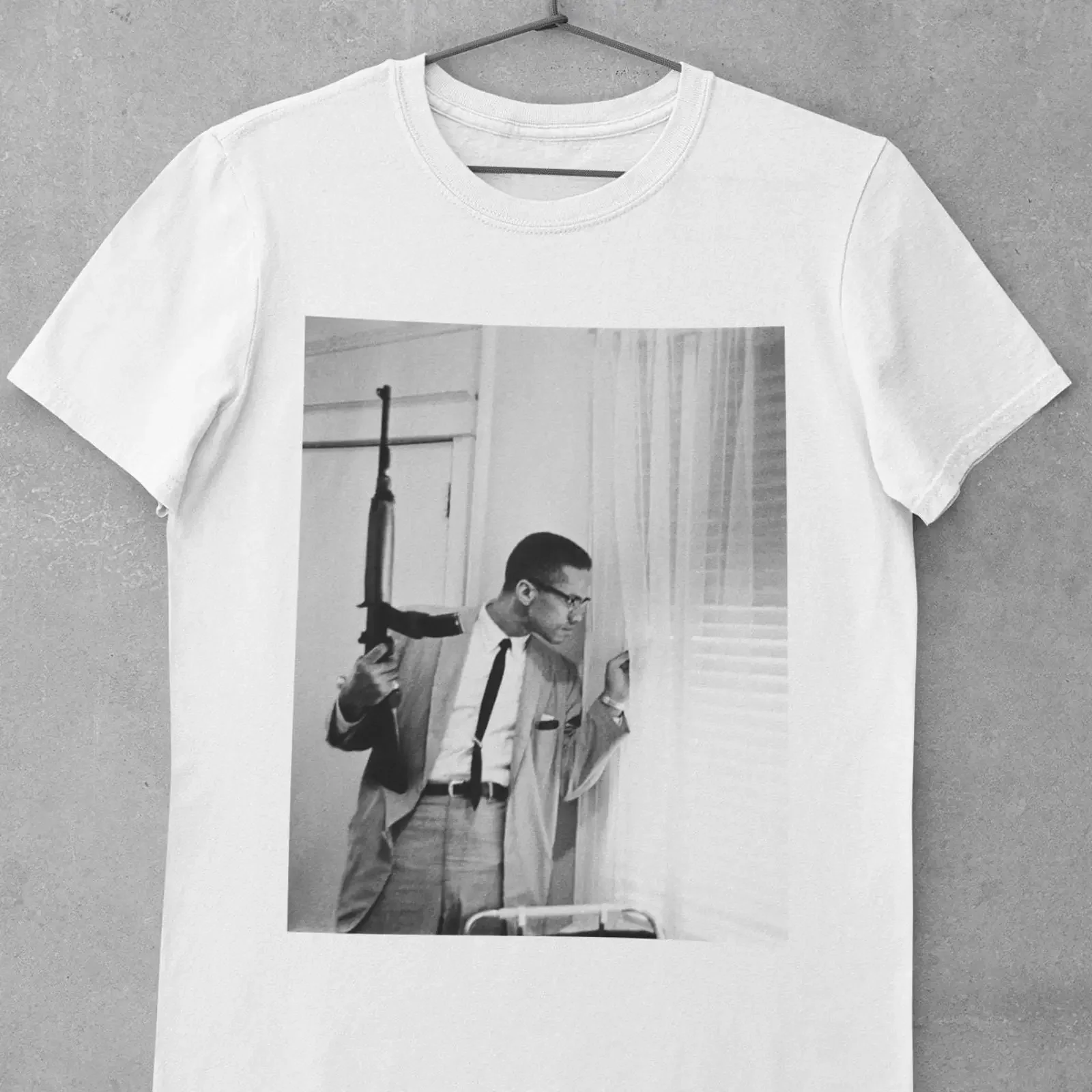 Vintage Malcolm X Black White Portrait T Shirt Men's Casual Cotton  Civil Rights Historical Print vintage Washed homme Unisex