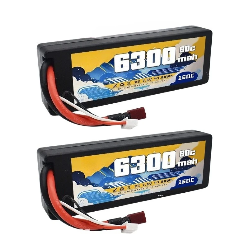 For 1/10 RC Remote Control Car Racing Cars and Boat Model Batteries 6300mAh 2S 7.6V 80C Rechargeable Toys Li-Polymer Battery