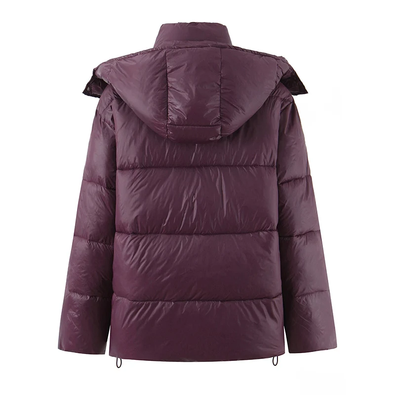 여성용 탈부착 가능한 후드 코튼 재킷 광택 퀼팅 루즈핏 스탠드 칼라 따뜻한 캐주얼 작업복 코트 여성 겨울 코트