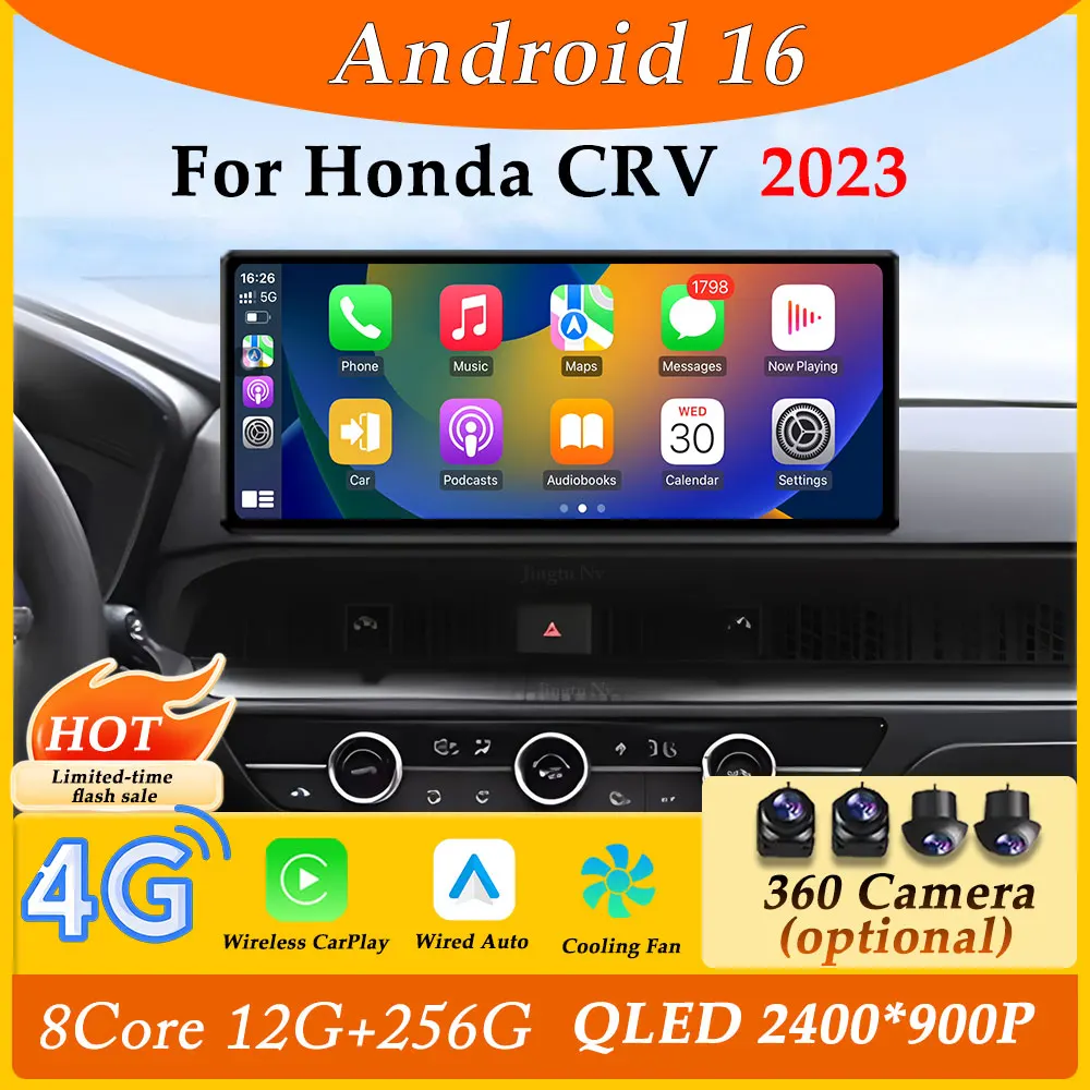 

2K Ультратонкий экран CarPlay Android для Honda CRV 2023, мультимедийный проигрыватель с разделением экрана, GPS-навигация, DSP, стерео, Wi-Fi