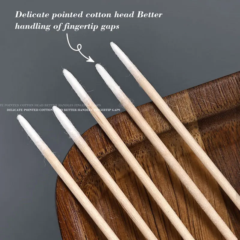 500-100 個白い爪木綿棒クリーンスティック木製綿ヘッドマニキュアメイククリーンツールマニキュアリムーバー用