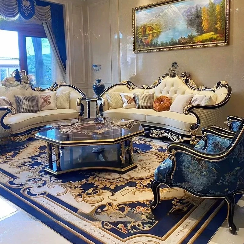 Luxury sofa villa large apartment high-end living room sofa combination neoclassical European leather sofa