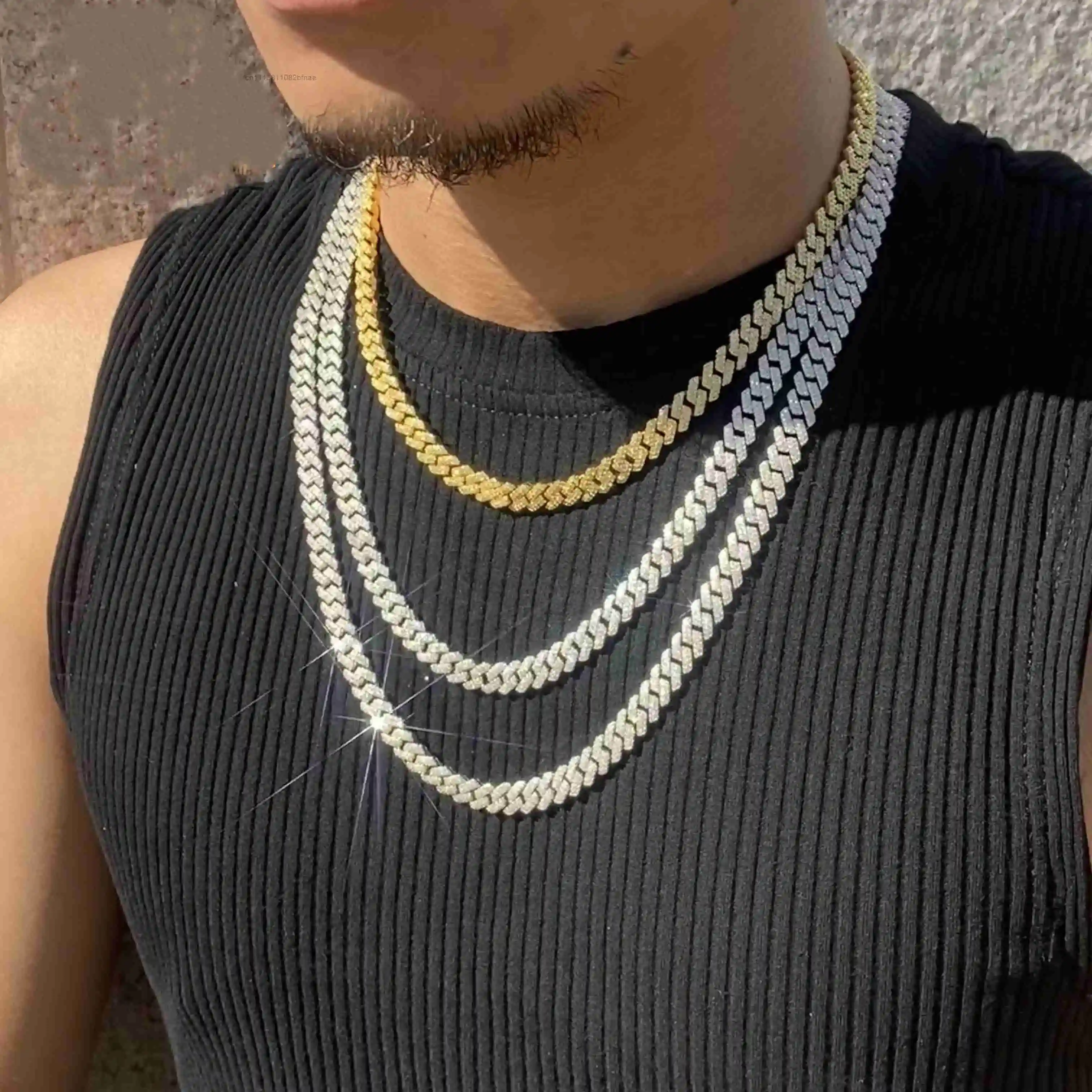 Classic Basic 8mm 2 Row Moissanite Chain Cuban Links Prong Chain Pass Diamond Tester 925 Silver Cuban Link Chain Necklace，