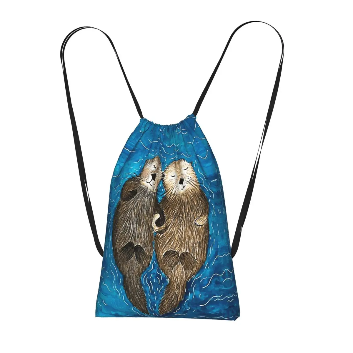 Otter CUTE SLEEP Drawstring Backpack Sports Gym Bag Portable Travel Drawstring Bag for Men Women