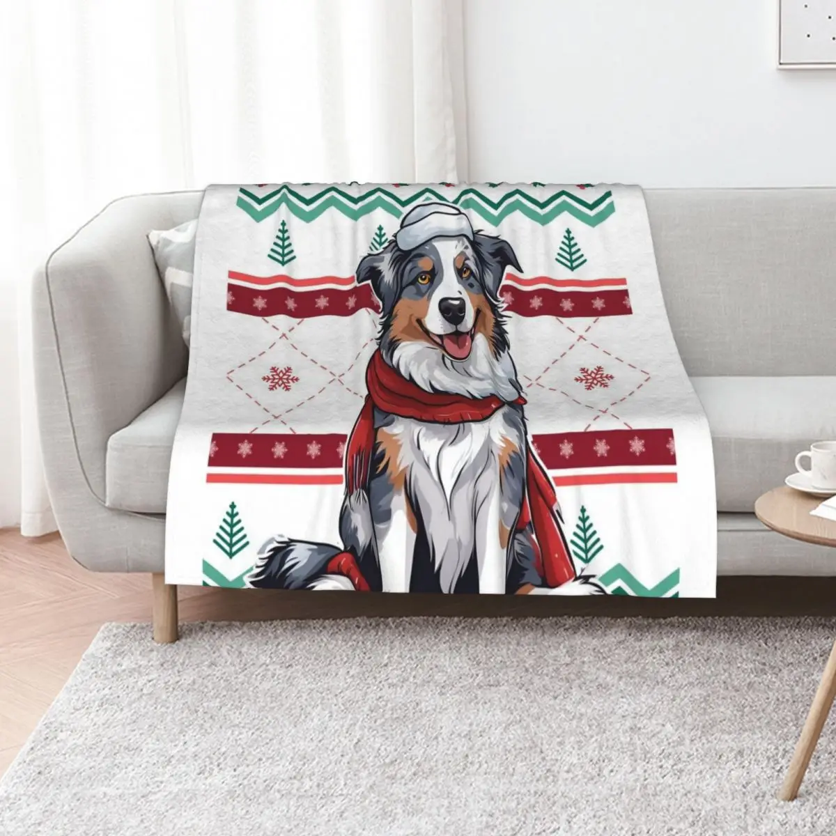 Aussie: Australian Shepherd Against Christmas Sweater Pattern Throw Blanket Soft Warm Blanket Gift for Men Women Adults