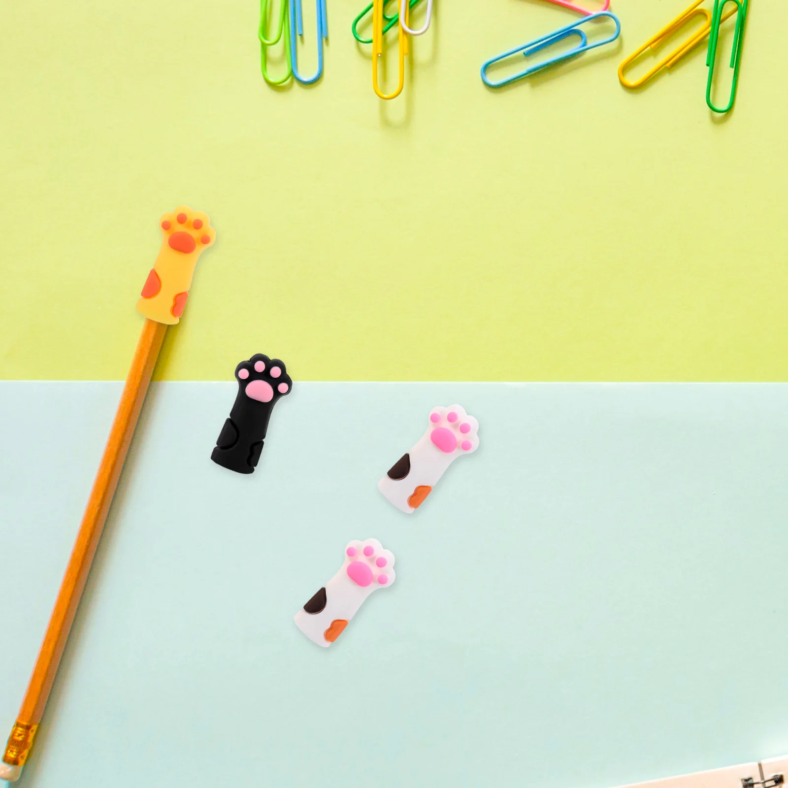 

6Pcs Pencil Caps Cartoon Cat Claw Protective Cases for Kids Student Pencils Lovely Silicone Extenders 3Color Sets School