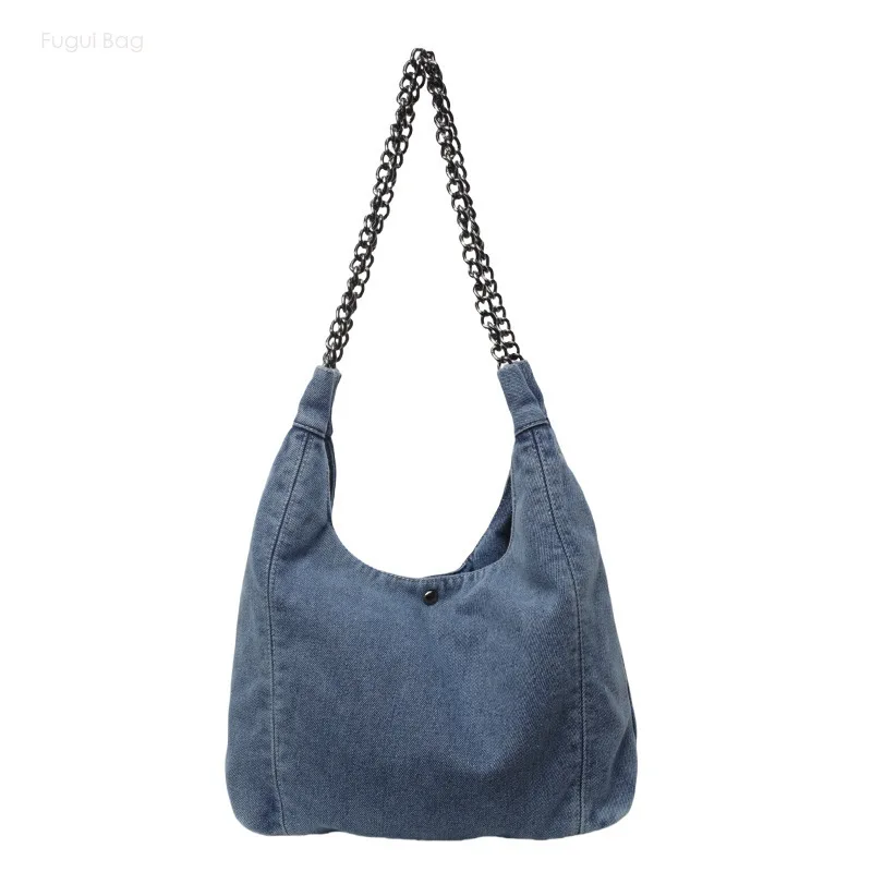 Women's One Shoulder Tote Bag Hand-held Armpit Bag New Fashion High-end Texture Large Capacity Simple Denim Chain Large Capacity for vivo x100 pro denim texture flip leather phone case khaki