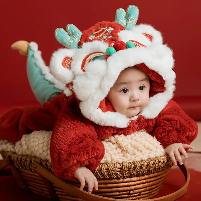 

Китайская детская одежда Hanfu baby, полная луна, сто дней, милый рог дракона, недельная одежда, новогодняя одежда Hanfu