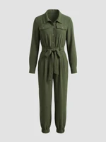 Women's Olive Green Utility Jumpsuit | Belted Waist & Cargo Pockets | Chic Casual Elegant Outfit - Image 3