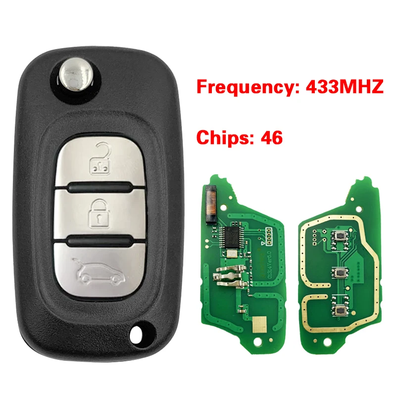 CN010054 3 Button Flip Remote Key For Renault SM3 Fluence  Pcf7961Chip 433mhz fsk Aftermarket Replacement Car Key