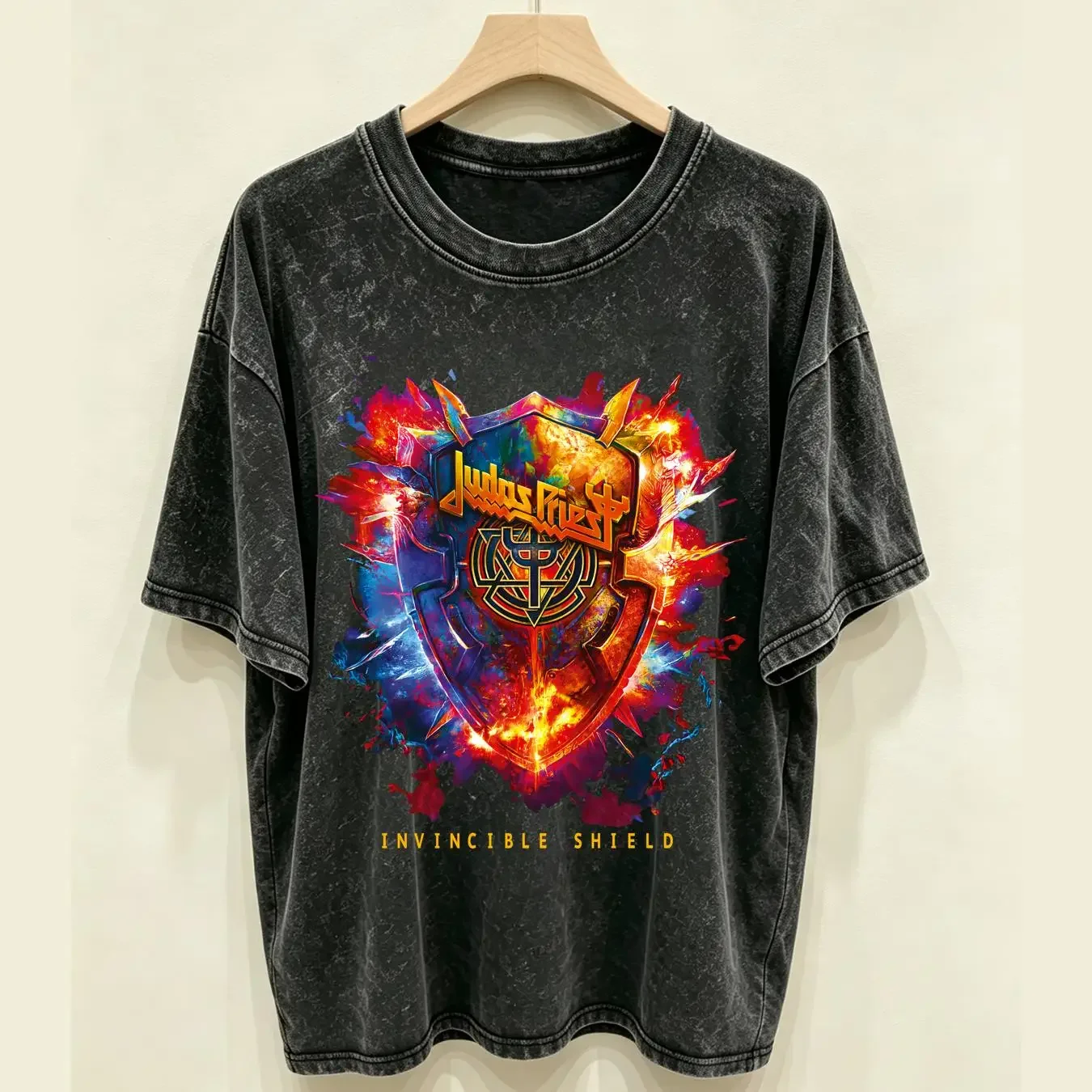 washed T Shirt Judas Priest Invincible Shield Tour 2024 long or short sleeves vintage Washed Breathable Top For Everyday Wear